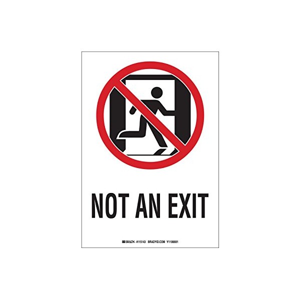 Brady 115143 Fire Exit Sign, English, 10" X 7", Red/Black/White