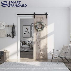 SMARTSTANDARD 5 FT Sliding Barn Door Soft Close Hardware Kit - 5 ft-10 ft, Smoothly and Quietly-Single Door-Invisible Design-includes Step-by-Step Manual-Fit 30" Door Panel (J Shape)
