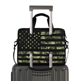 American Flag with Camouflage Grunge Laptop Bag Case 13 14 15.6 inch Laptop Messenger Bag Crossbody Briefcase for Men Women with Shoulder Strap Handle