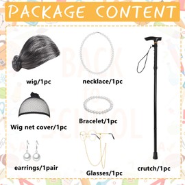 Matreeglam Old Man Old Women Costume Accessories for Kids 100 Days of School, Grandpa Costume Set Old Lady Fancy Dress Outfit for Carnival Party World Book Day (Style 3)