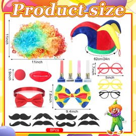 VioraWhite 26 Pcs Circus Carnival Party Photo Booth Props Clown Hat Wig Nose and Circus Funny Photobooth Accessory Carnival Theme Party Cosplay Costume Set for Pretend Play Men Women Decoration