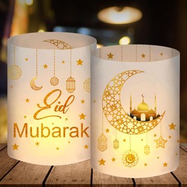 12 Lanterns Table Decorations, Eid Mubarak, Ramadan, Islam, Gold, Star/Moon Accessories, Suitable for Tea Lights or Candles