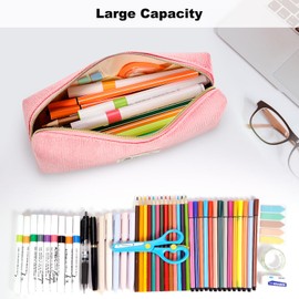 FINPAC Pencil Case, Corduroy Fabric Pencil Case, Large Capacity School Pencil Case, Wide Opening Pencil Case, Pencil Case for School, Office, pink, Practical