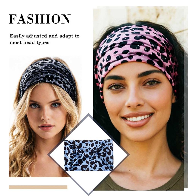 Aceorna Leopard Rhinestones Headbands Wide Knotted Hairbands Elastic Turban Printing