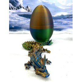 3D Printed Dragon Egg with Dragon Inside, Articulated Crystal Dragon in Egg, Executive Dragon Fidget Desk Toys for Gifts, Home Office Decor D001-S5 (OBG-Orange Blue Green)