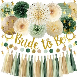 Hen Party Women Bride to Be Decoration Sage Green JGA Decoration Bride To Be Banner Paper Garland Tissue Paper Pom Poms for Bridal Shower Decorations