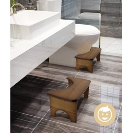 Bamboo Toilet Stool, 6.5" Toilet Stool Squat Adults & Kids, Portable Simple Curve Squat Toilet Potty Stool, Non-Slip Poop Stool for Bathroom, Improve Squatting Posture and Comfort (Brown)