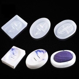FineInno 3 Pcs Resin Soap Dish Molds, Epoxy Resin Casting Mold with Drain,Rectangle,Oval Silicone Mold for Soap Holder,Jewelry Tray DIY