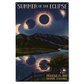 Lantern Press 10x15 Inch Wood Sign, Ready to Hang Wall Decor, Casper, Wyoming, Solar Eclipse 2017, Summer of the Eclipse