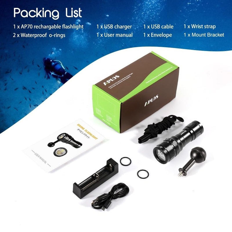 APLOS AP70 - Luce video subacquea, 6000 lumen, ampio angolo