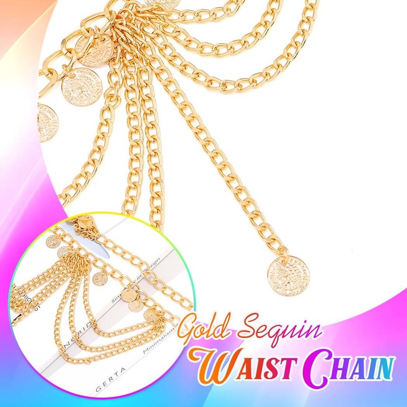 Brishow Gold Sequins Waist Chain Layered Belly Chain Body Chain