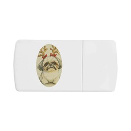 'Shih Tzu Dog Wearing Reindeer Antlers' Pill Box with Tablet Splitter (PI00032613)