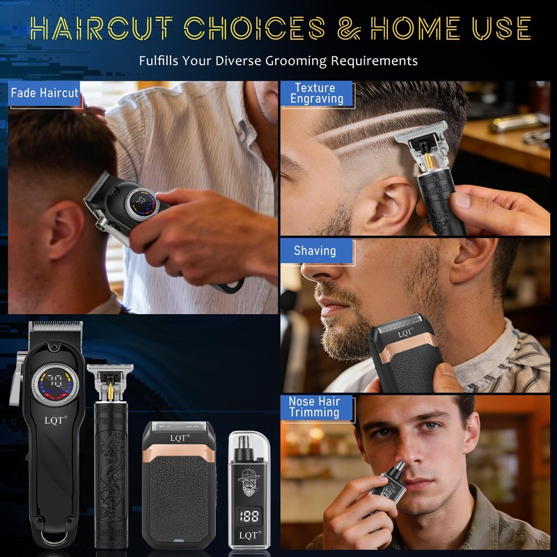 Hair Clippers for Men Cordless, 4-Piece Grooming Kit with LED