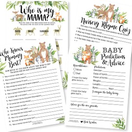 50 Woodland Baby Shower Games Género Neutral - 4 juegos de doble cara, Who Knows Mommy Best Baby Shower Game, Baby Animal Name Game, Baby Animal Name Game, Nursery Rhyme, Baby Prediction and Advice Cards