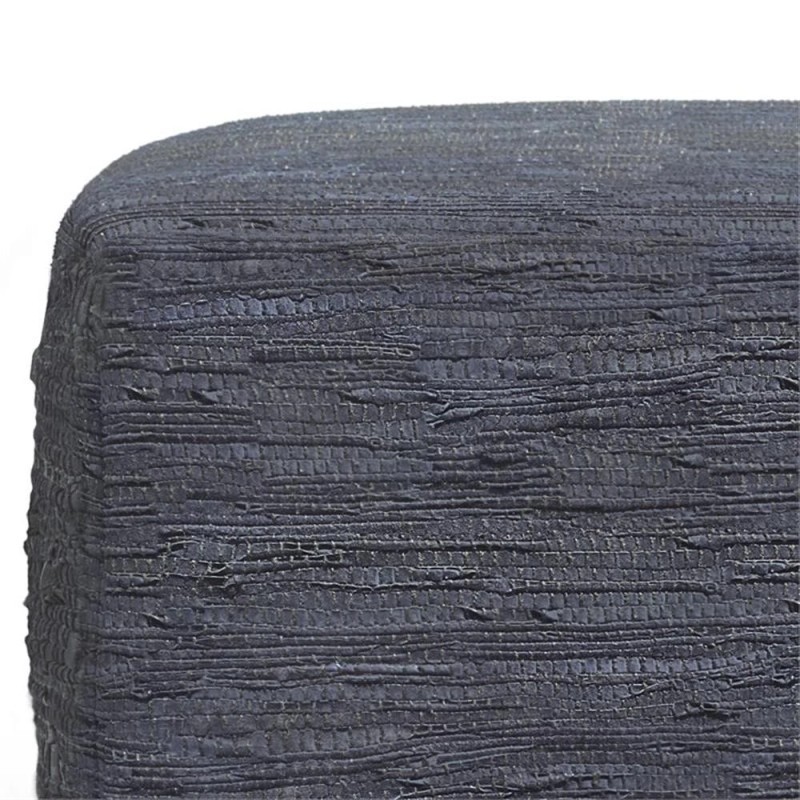 Pemberly Row Boho Square Pouf in Dark Blue Woven Genuine