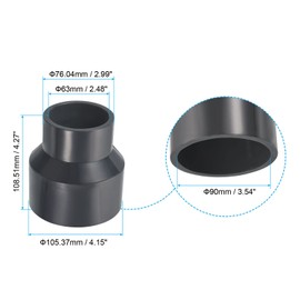 PATIKIL PVC Reducer Pipe Fitting 3.5x2.5 Inch Socket, Straight Coupling Adapter Connector, Grey