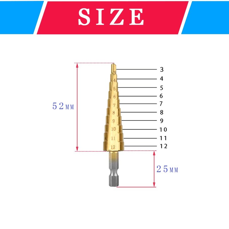 CEEYSEE 3 Pieces Hex Shank Step Drill Bit Set HSS