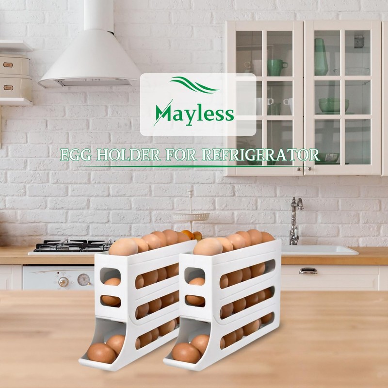 MAYLESS EGG HOLDER FOR FRIDGE, Auto Rolling Fridge Egg Organizer,
