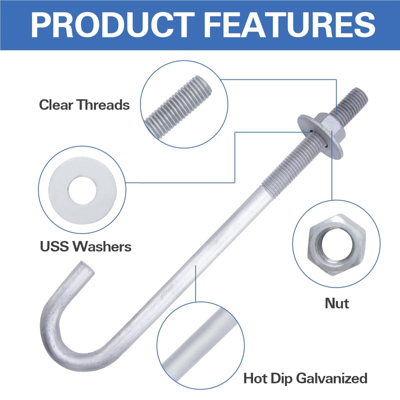 HROMIGRY 5/8” x 12” J Bolt Anchors (10 Pack) for