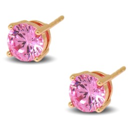 Pink Crystal Stud Earrings 18k Gold Filled 6mm