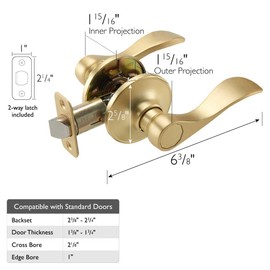 Design House Springdale Passage Hall Closet Interior Door Lever Handle Lockset, Non-Locking Handle Hardware, Satin Gold, 6.375 in x 1.94 in x 2.625 in, Item 728899