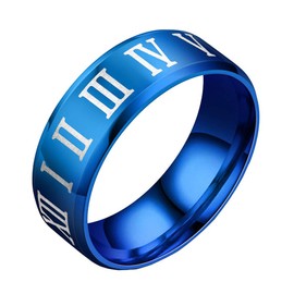PAURO Unisex Stainless Steel Jewelry 8MM Classic Roman Numerals Couple Ring Wedding Band Blue Size 8