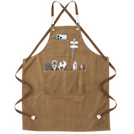 Onezebra Work Apron Women's Welding Apron Men with Pockets Adjustable Cross Straps on Back Protective Clothing Men & Women Perfect for Garden, Kitchen, Ceramic, Workshop, Garage 78 x 57 cm, brown