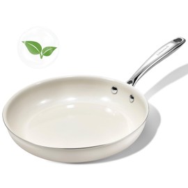 SAKAMOSH 11" Ceramic Frying Pan Nonstick, Skillet, Cooking Pan Non Toxic with Stay Cool Handle for Induction, Chef's Pan, PTFE & PFAS & PFOA Free, Dishwasher/Oven Safe, White