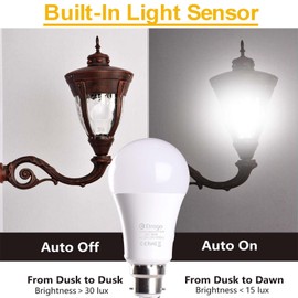 Etrogo Bayonet Dusk Till Dawn Sensor B22 LED Lamp10W Cool White 6000K 1000lm 10W Pack of 2 Pieces
