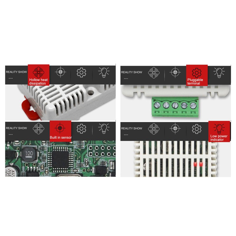 Temperature Humidity Sensor Module RS485 Communication 35mm Rail Installation Temp