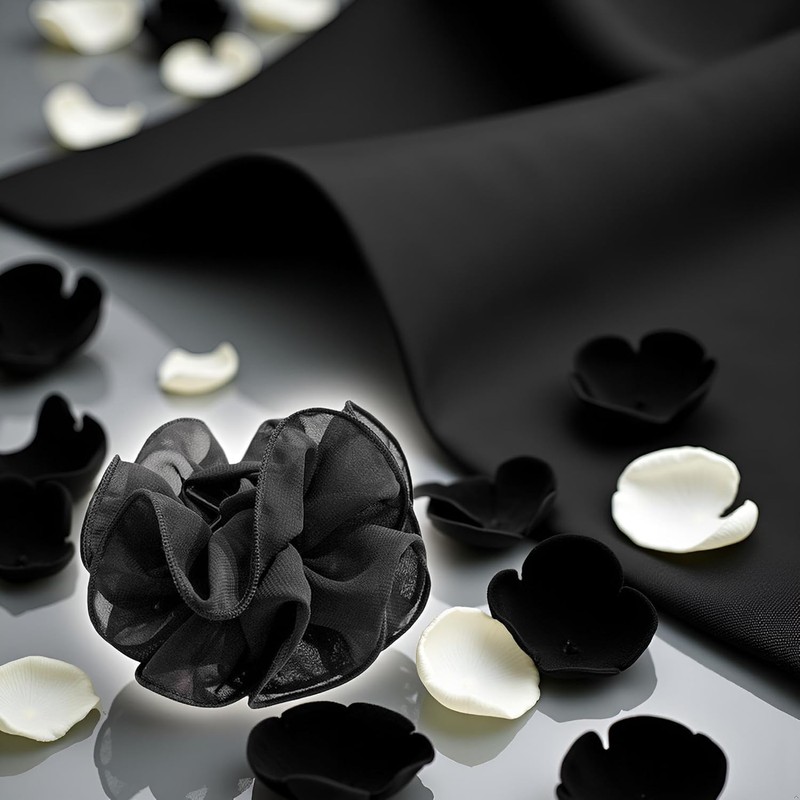 Large Chiffon Fabric Hair Clips, Large Size Black Fabric Ribbon