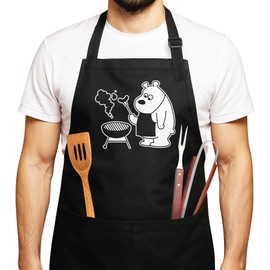 MoonWorks BBQ Apron for Men with Grilling Bear - Bear Grills Black One Size
