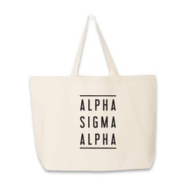 Tote Bags for Alpha Sigma Alpha - Classic Sorority Name with Double Lines - Large Canvas Tote Bag for Women and Sisterhood