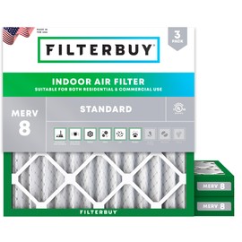 Filterbuy 19x19x2 Air Filter MERV 8 Dust Defense (3-Pack), Pleated HVAC AC Furnace Air Filters Replacement (Actual Size: 19.00 x 19.00 x 2.00 Inches)