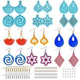AIFUDA 6 Juego de Moldes de Resina para Aretes, Kit de Fabricación de Joyería de Resina y Silicona con Moldes de Resina Epóxica, Incluye Ganchos de Arete y Cerraduras de Arete de Resorte