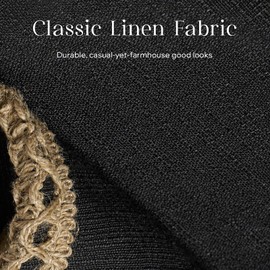 Phantoscope Pack of 2 Farmhouse Decorative Solid Pillow Cover Burlap Linen Trimmed Tailored Edges, Black, 20 x 20 inches, 50 x 50 cm