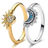 925 Sterling Silver Sun and Moon Ring Set, Sparkling Sun