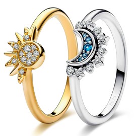 925 Sterling Silver Sun and Moon Ring Set, Sparkling Sun Moon Ring, Friendship Promise Matching Rings, Anniversary Birthday Gifts for Women 9