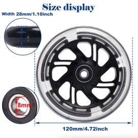 OTFAITP 120mm x 28mm Light-up Kick Scooter Front Wheels 8mm OD Inline, LED Bearing Skateboard Silent Flash Wheel with Bearings ABEC-9 for Foldable Micro Mini 2-3-4 Wheel Kids Scooter Kickboard