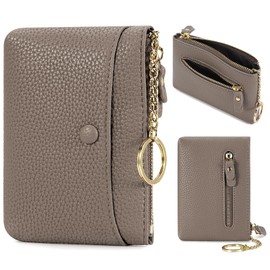 HKCLUF Women's Soft Leather Purse for Women, Coin Compartment, Card Holder, Small Purse with Zip and Key Ring, 0387-8 Grey, Size: