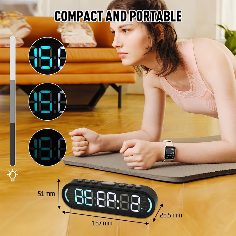 Gym Timer,Gym Clock,Count Down/Up,Interval Timer Clocks With Stopwatch,LED Digital Wall