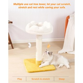 Happi N Pets Cloud Cat Tree, Cat Scratching Post with Bed, Small Cat Tree for Kittens, Cat Scratch Post with Cloud-Shaped Soft Perch & Cute Toys, Removeable Cover, Bonus Catnip