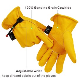 Kim Yuan Leather Work Gloves, with Adjustable Wrist, For Yard Work, Gardening, Farm, Warehouse, Construction, Motorcycle, Men & Women XXL 1 Pair