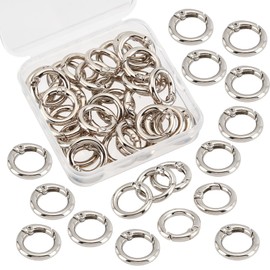 SUNNYCLUE 32Pcs Spring O Rings Silver Round Carabiner Clip Split Zinc Alloy Snap Hooks Metal Clamp Clasp Keyrings Buckle Trigger for Bag Purse Handbag Strap Craft DIY Accessory, 20MM, 3.5mm Thick