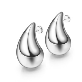 Ava Riley Chunky Gold Earrings, Large Silver Plated Teardrop Earrings for Women, Chunky Silver Ear Studs Tear Drop S925 Sterling Silver Jewelry