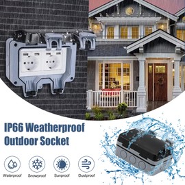 Idota Outdoor Socket IP66 Waterproof Double Socket Outdoor with USB Ports Wall Socket Garden Socket with Hinged Lid for Indoor and Outdoor Use