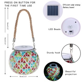 Suanti 2 Pcak Solar Lights Outdoor Waterproof Lanterns Decorative Outdoor Mosaic Solar Lanterns Outdoor Pendant Glass Lights (NY02)