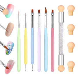 SUNNIFLY 7 Stück Pinsel für Gelnägel,6 Pinsel aus Weicher Faser + 1 Schattierungsschwamm + 4 Ersatzteile, Geeignet für DIY-Nageldesign, Werkzeug zum Zeichnen von Details auf den Nägeln