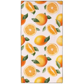 XSMEI Oranges Pattern Beach Towel Extra Large 36" x 72", Thin Lightweight Microfiber Towels with Fruit Design, Sand Free and Quick Dry, Compact Bag