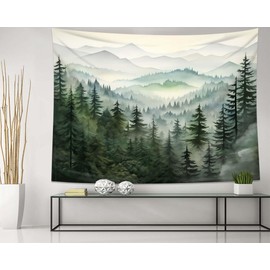 QGHOT Forest Tapestry Mountains, Nature Mountain Tapestry Wall Hanging, Natural Landscape Wall Tapestries for Bedroom Aesthetic Living Room Office Decor 60x40in